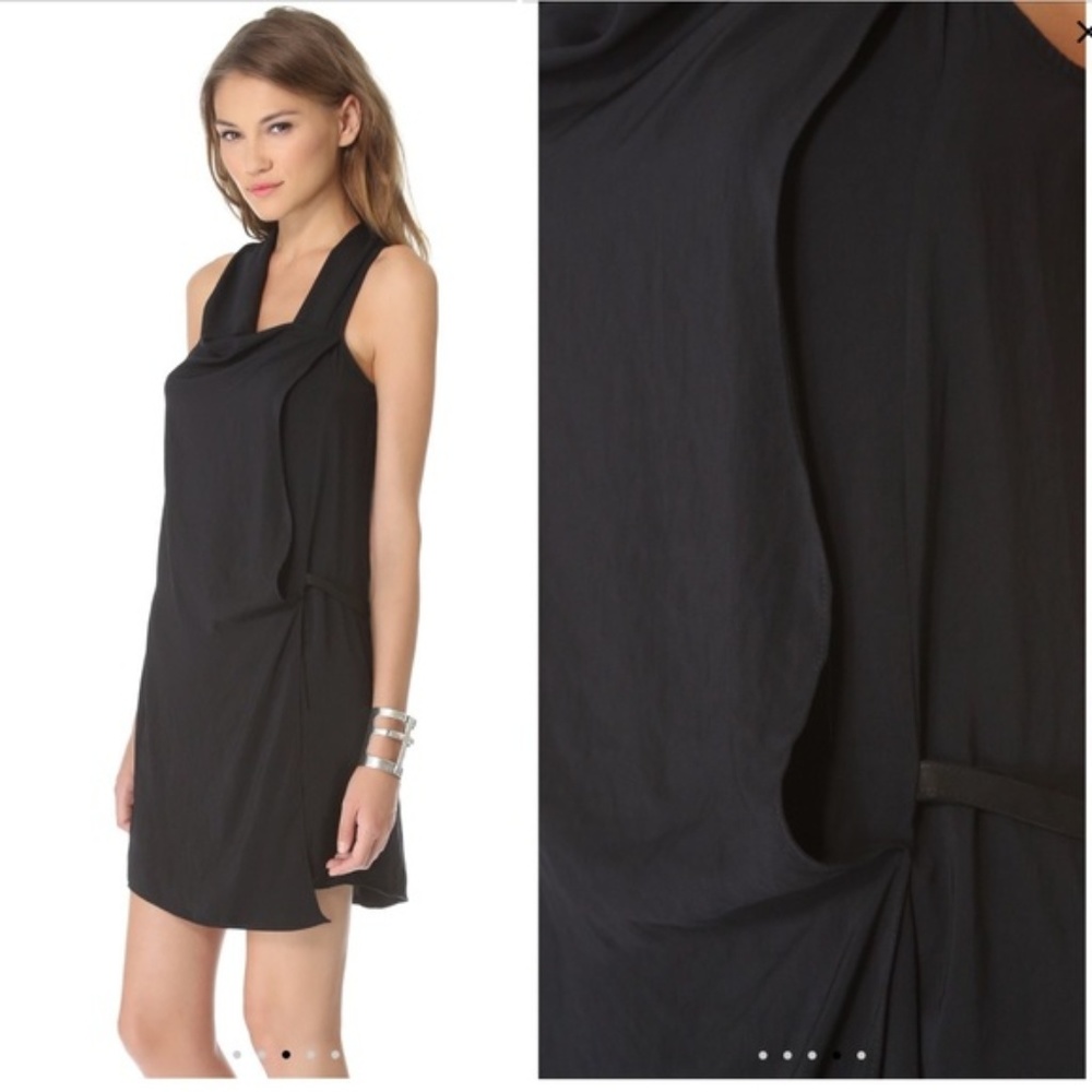 New Helmut Lang Solar asymmetric sleeveless drape drop waist wrap minidress